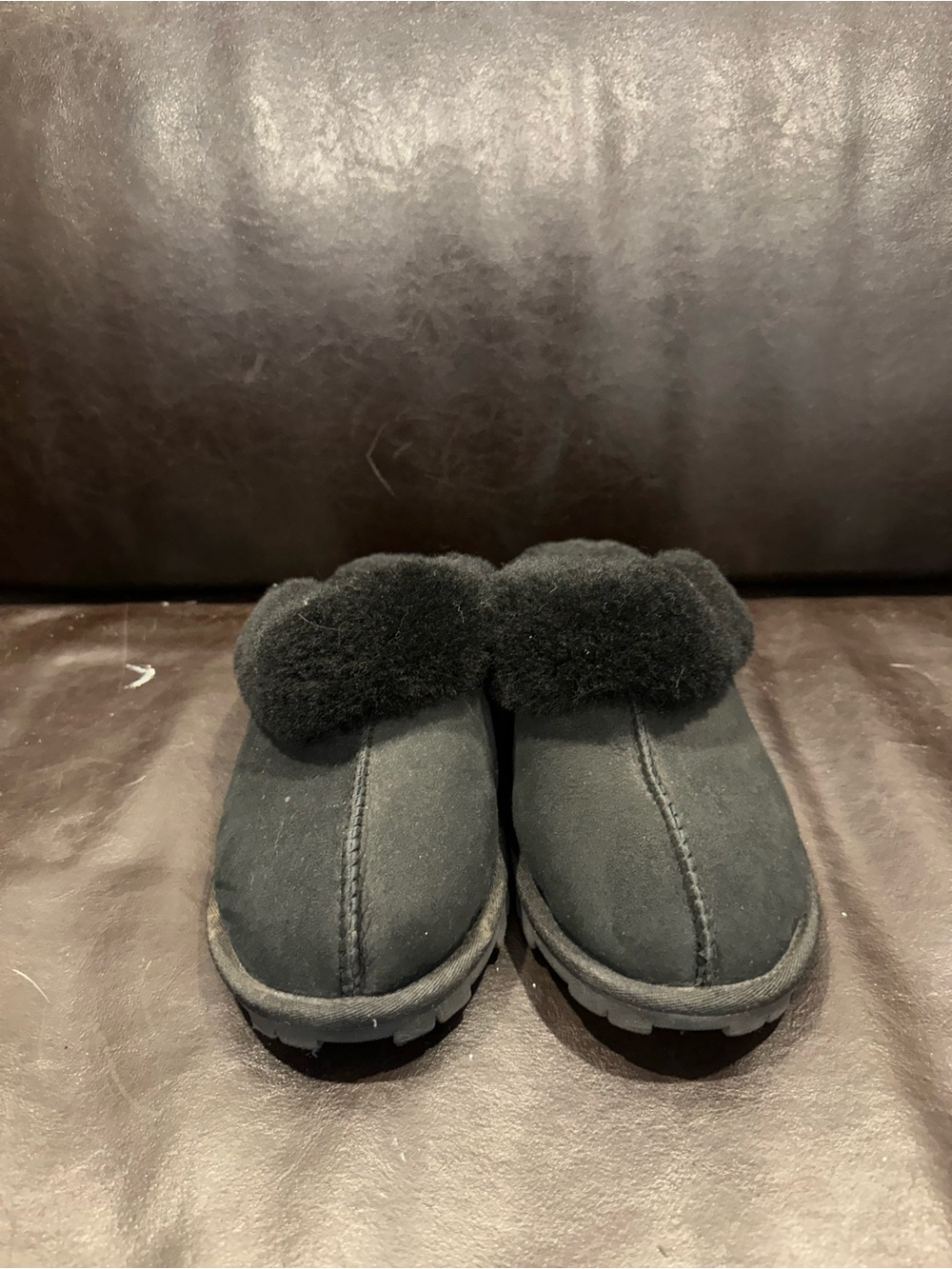 Women's Black Suede & Shearling Clog Slippers sz 8